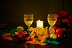 Glasses Of Champagne And New Year Decorations Stock Photo