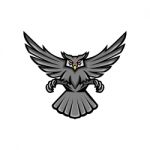 Horned Owl Swooping Front Mascot Stock Photo