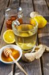 Ginger Tea With Honey And Lemon Stock Photo