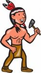 Native American Holding Tomahawk Cartoon Stock Photo