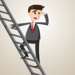 Cartoon Businessman Climb Ladder And Looking For Opportunity Stock Photo