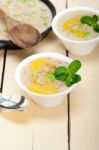 Hearty Middle Eastern Chickpea And Barley Soup Stock Photo