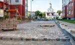 Construction Of A New Modern Road With Paving Slabs Stock Photo