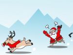 Angry Santa With Playful Reindeer Stock Photo