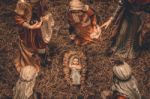 Nativity Scene Christmas Crib Background Stock Photo