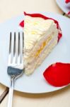 Whipped Cream Mango Cake Stock Photo