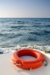 Life Buoy On The Boat Stock Photo