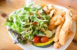 Gourmet Fish And Chips With Salad Stock Photo