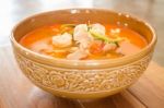 Tom Yum Kung Thai Spicy Seafood Soup Stock Photo