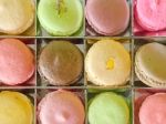 Top View Of Macaron In Box Stock Photo