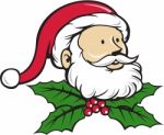 Santa Claus Father Head Christmas Holly Cartoon Stock Photo