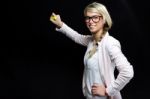 Pretty Young Teacher Woman Writing On The Screen Stock Photo