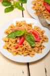 Italian Pasta Farfalle Butterfly Bow-tie And Tomato Sauce Stock Photo