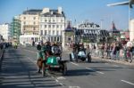 Cars Approaching The Finish Line Of The London To Brighton Veter Stock Photo