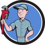 Handyman Monkey Wrench Circle Cartoon Stock Photo