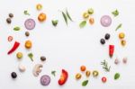 Various Fresh Vegetables And Herbs On White Background.ingredien Stock Photo