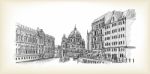 City Scape In Germany. Berlin Cathedral. Old Building Hand Drawn Stock Photo