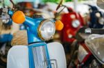 Headlight Of Blue Old Motorcycle Stock Photo