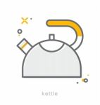 Thin Line Icons, Kettle Stock Photo