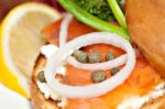 Salmon Bagel Sandwich Stock Photo