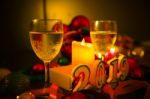 Glasses Of Champagne And New Year Decorations Stock Photo