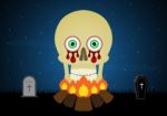 Halloween Skull Bonfire Coffin Gravestone  Stock Photo