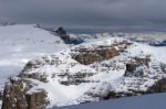 View From Sass Pordoi In The Upper Part Of Val Di Fassa Stock Photo