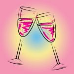 Champagne Glasses Shows Sparkling Wine And Beverage Stock Photo