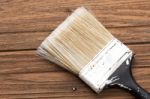 Paint Brushes Tool Equipment Background Wood Teak Still Life Stock Photo