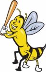 Killer Bee Baseball Player Batting Isolated Cartoon Stock Photo