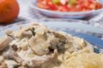 Pork Beef Stroganoff With Mushrooms Stock Photo