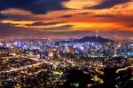 View Of Downtown Cityscape And Seoul Tower In Seoul, South Korea Stock Photo