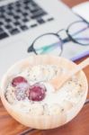 Granola With Fruits On Work Station Stock Photo