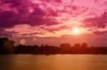 Sunset On River In The Summer , Evening Sky , Landscape , Backgr Stock Photo