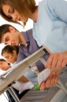 Teenage Students in classroom Stock Photo