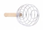 Spiral Of Metallic Spring Whisk On White Background Stock Photo