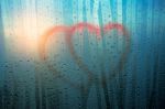 Heart On Glass In Rainy Season Stock Photo