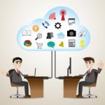 Cartoon Businessman With Cloud Computer Connecting Stock Photo