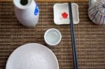 Japanese Style Table Set And Sake Stock Photo