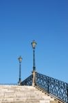 Vintage Stairway With Traditional Lamp Post (blue Sky) Stock Photo