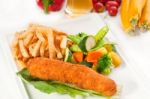 Fresh Chicken Breast Roll And Vegetables Stock Photo