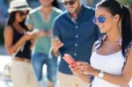 Portrait Of Group Of Friends Having Fun With Smartphones Stock Photo