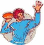 American Football Quarterback Throwing Ball Drawing Stock Photo