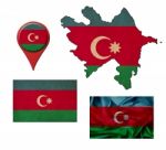 Grunge Azerbaijan Flag, Map And Map Pointers Stock Photo