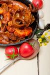 Fresh Seafoos Stew On An Iron Skillet Stock Photo