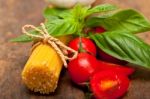 Italian Spaghetti Pasta Tomato And Basil Stock Photo