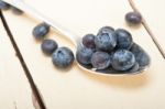 Fresh Blueberry On Silver Spoon Stock Photo