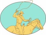 Rodeo Cowboy Lasso Horse Circle Drawing Stock Photo