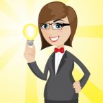 Cartoon Businesswoman With Shiny Idea Bulb Stock Photo