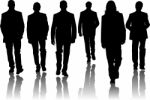 Silhouette male group walking Stock Photo